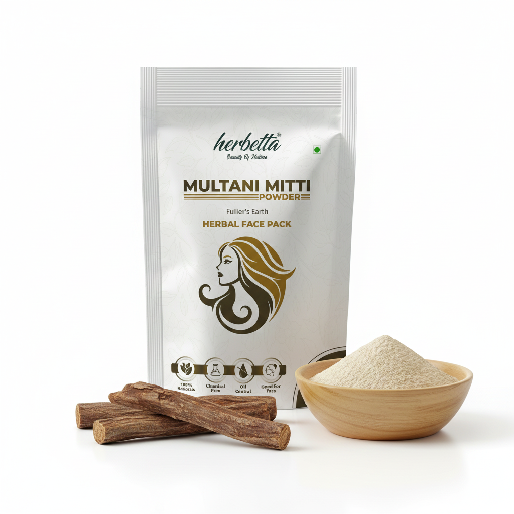 Herbetta Multani Mitti Powder - Natural Fuller’s Earth Clay for Deep Pore Cleansing - Herbetta