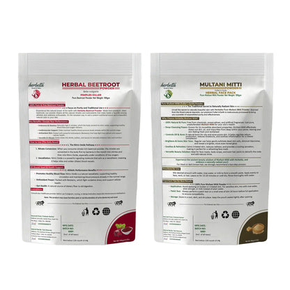 Herbetta Herbal Beetroot & Multani Mitti Powder Combo | Natural Face Pack for Skin Brightening & Oil Control (200g Pack) - Herbetta