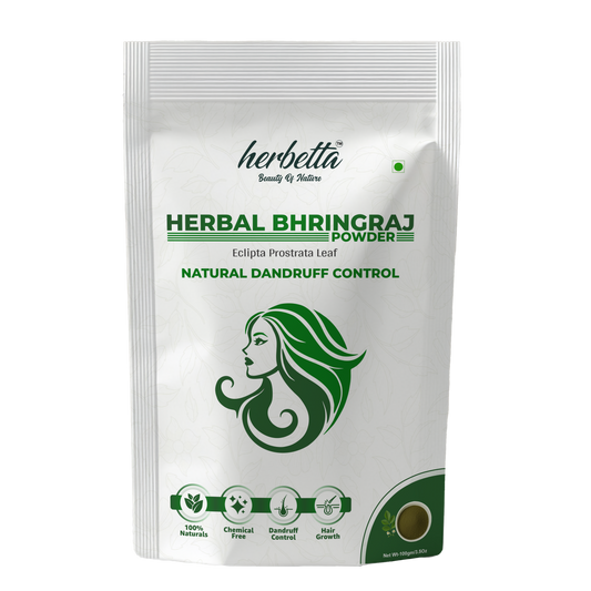 Herbetta 100% Pure Bhringraj Powder for Thick Hair & Premature Greying Control - Herbetta