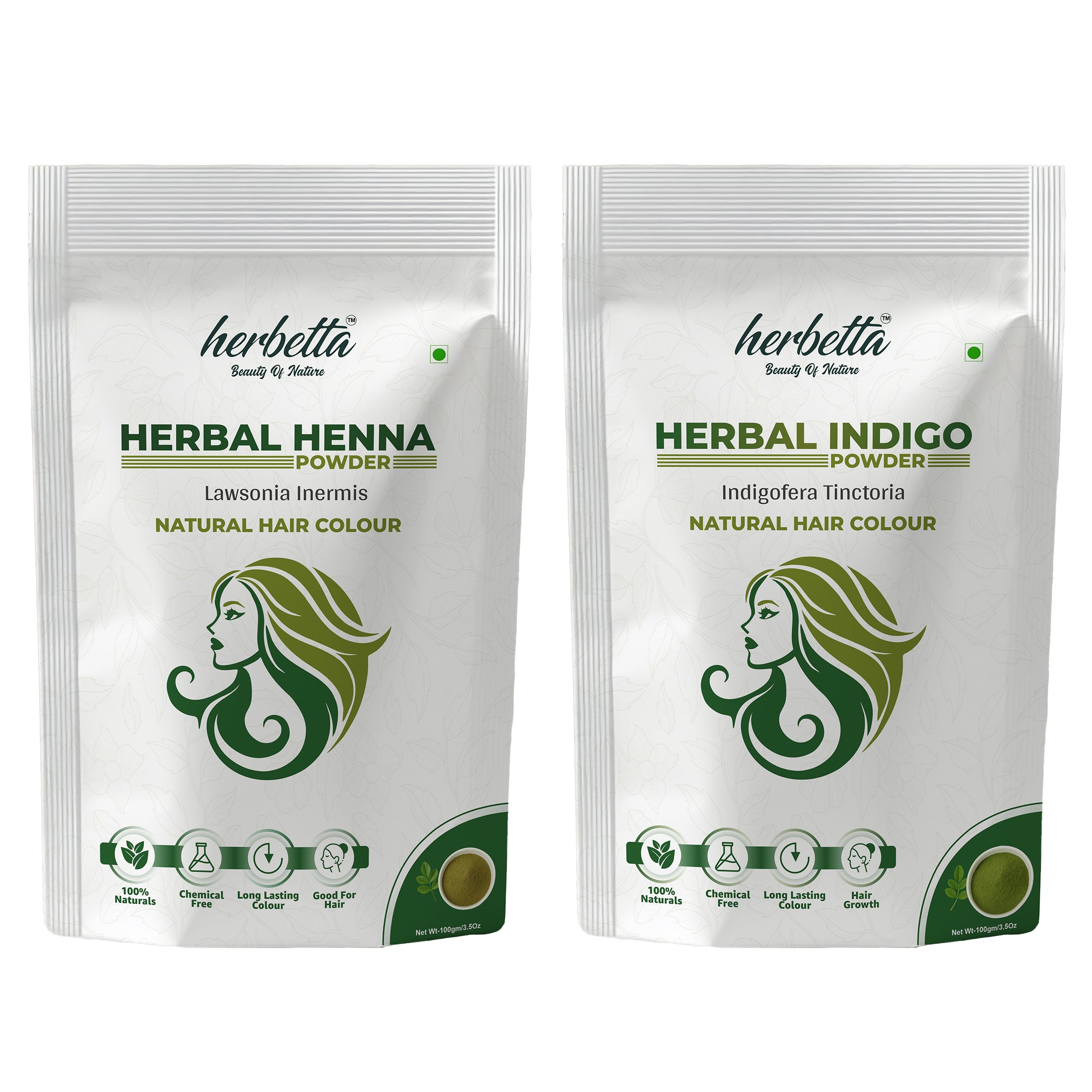 Herbetta Herbal Henna & Indigo Powder Combo – Natural Black Hair Colour 200g - Herbetta