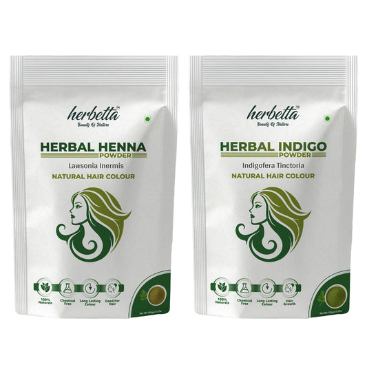 Herbetta Herbal Henna & Indigo Powder Combo – Natural Black Hair Colour 200g - Herbetta