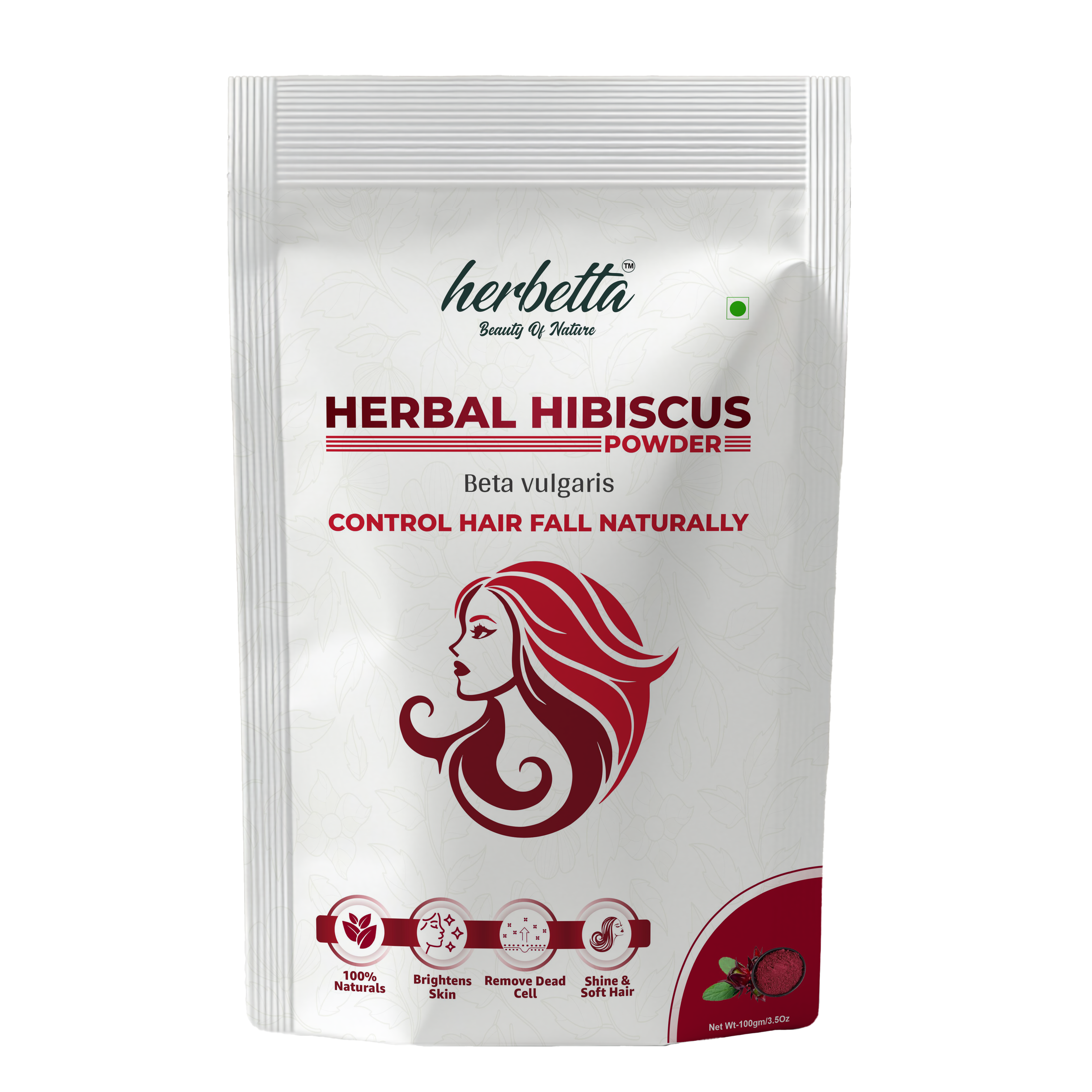 Herbetta Hibiscus Flower Powder - Natural Hair Fall Control & Growth Booster - Herbetta