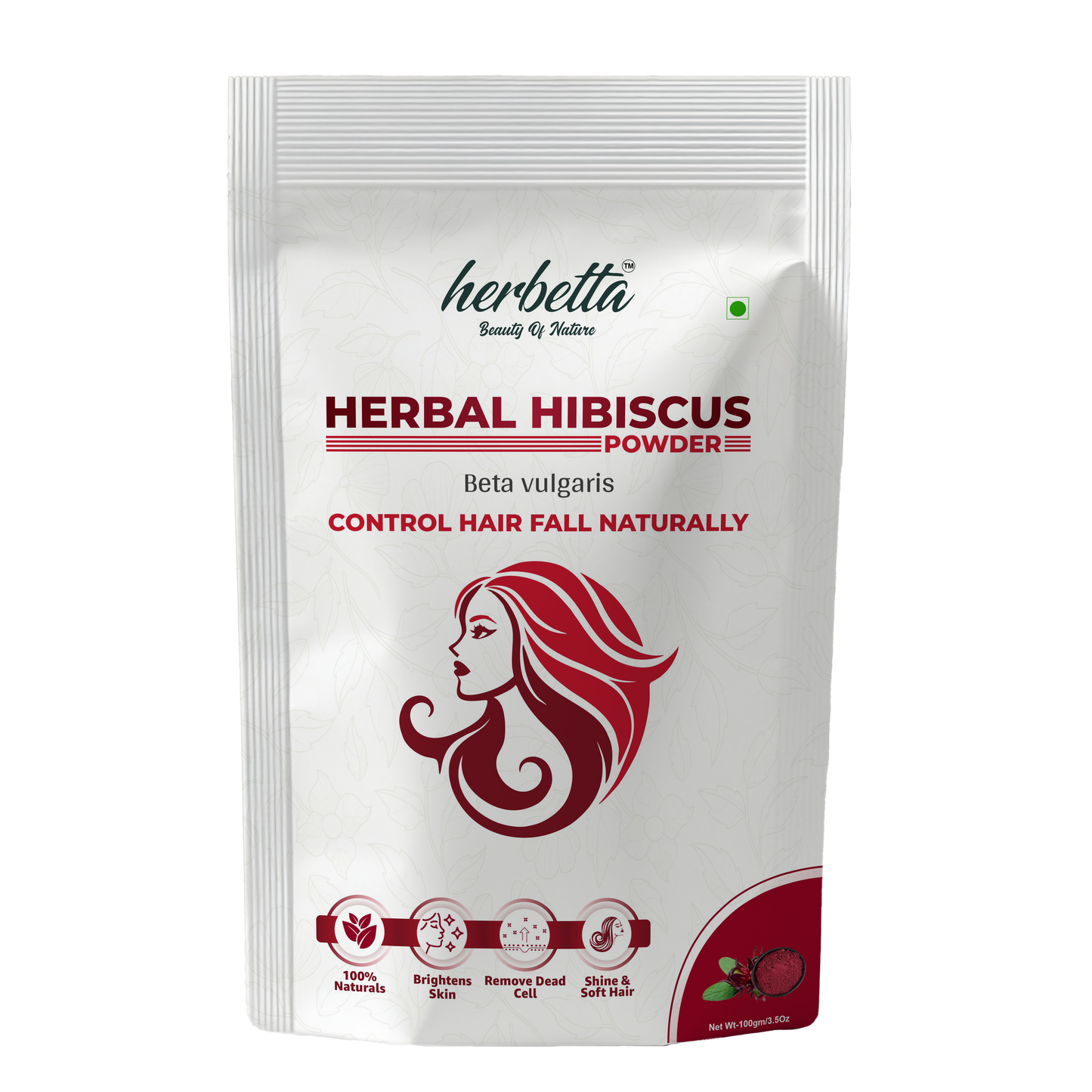 Herbetta Hibiscus Flower Powder - Natural Hair Fall Control & Growth Booster - Herbetta