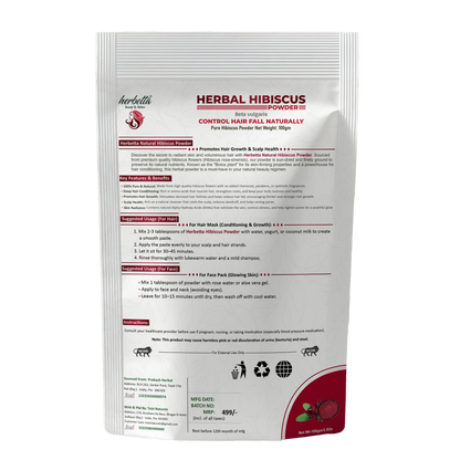 Herbetta Hibiscus Flower Powder - Natural Hair Fall Control & Growth Booster - Herbetta