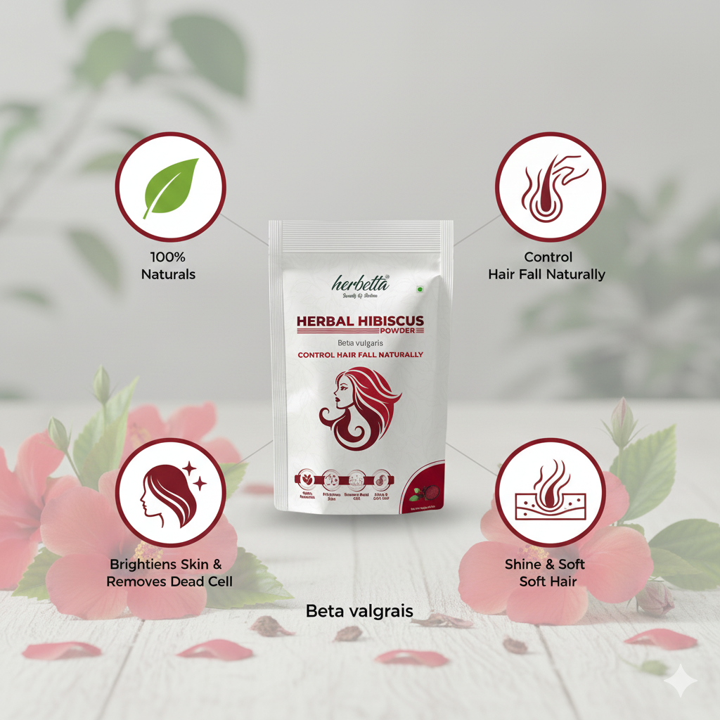 Herbetta Hibiscus Flower Powder - Natural Hair Fall Control & Growth Booster - Herbetta