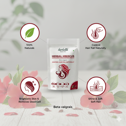 Herbetta Hibiscus Flower Powder - Natural Hair Fall Control & Growth Booster - Herbetta