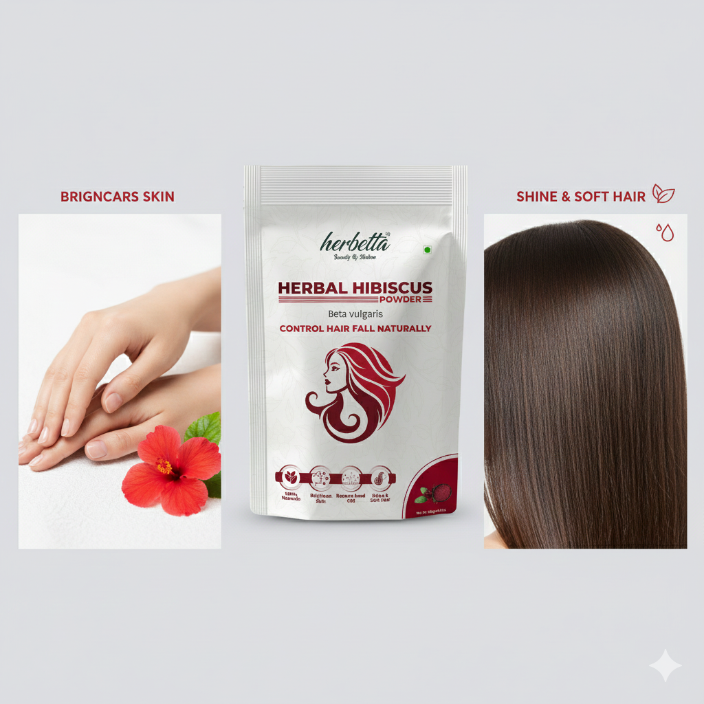 Herbetta Hibiscus Flower Powder - Natural Hair Fall Control & Growth Booster - Herbetta