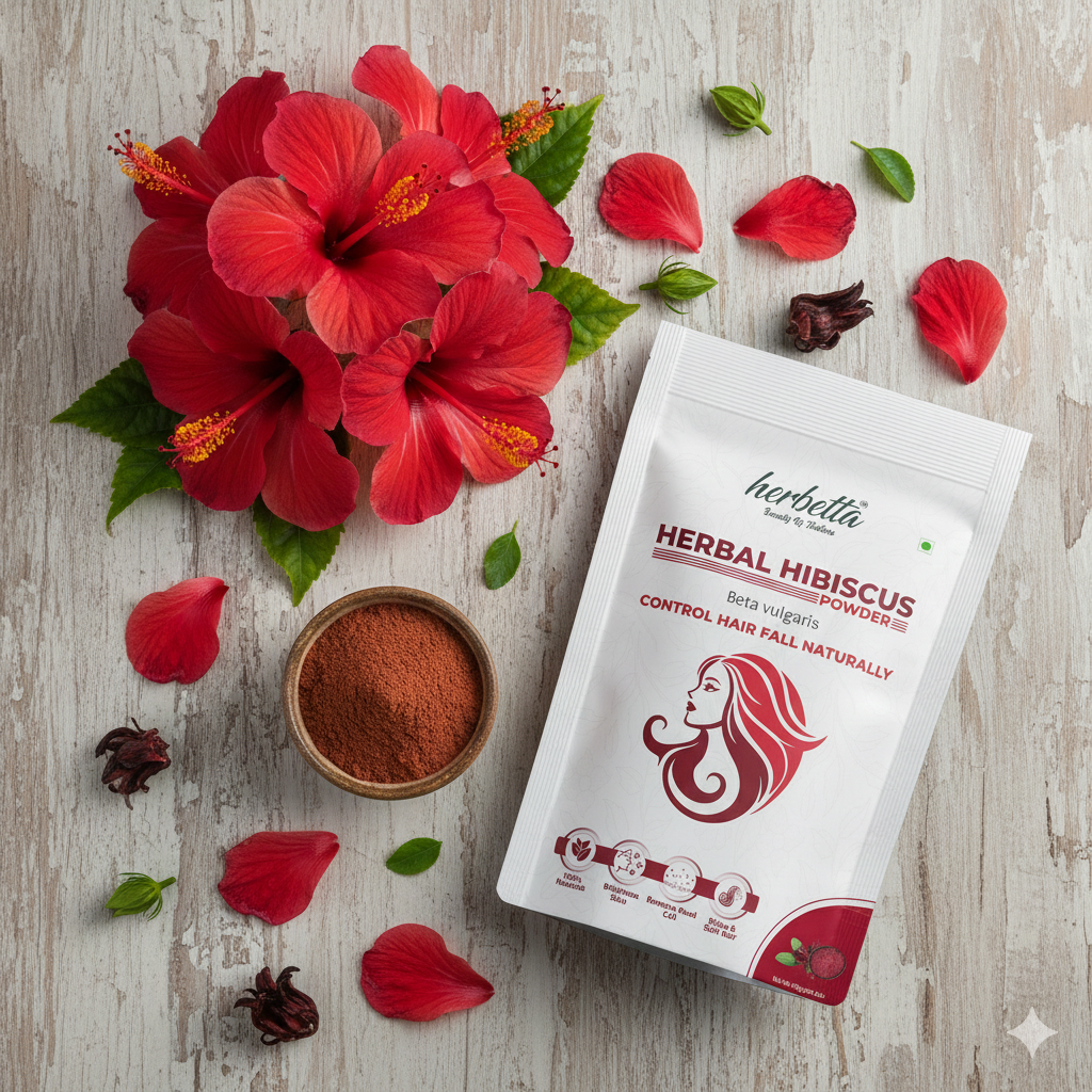 Herbetta Hibiscus Flower Powder - Natural Hair Fall Control & Growth Booster - Herbetta