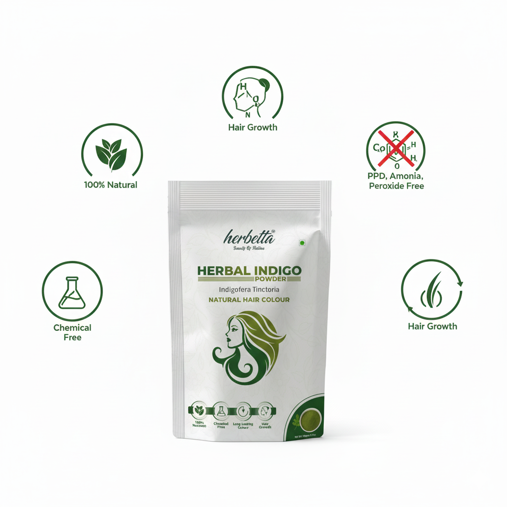 Herbetta Indigo Powder for Hair – Natural Black Dye (Post Henna) - Herbetta