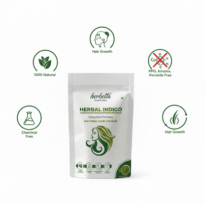 Herbetta Indigo Powder for Hair – Natural Black Dye (Post Henna) - Herbetta