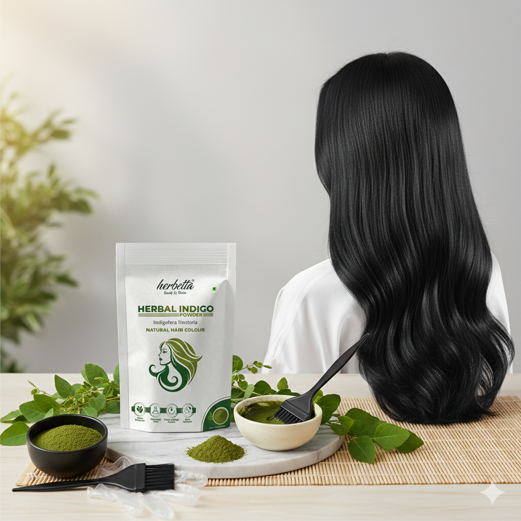 Herbetta Indigo Powder for Hair – Natural Black Dye (Post Henna) - Herbetta