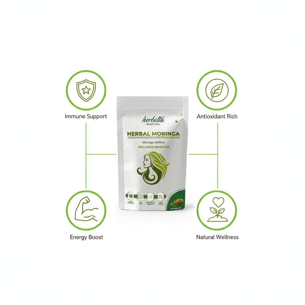 Herbetta Organic Moringa Powder - Premium Herbal Hair & Skin Care - Herbetta