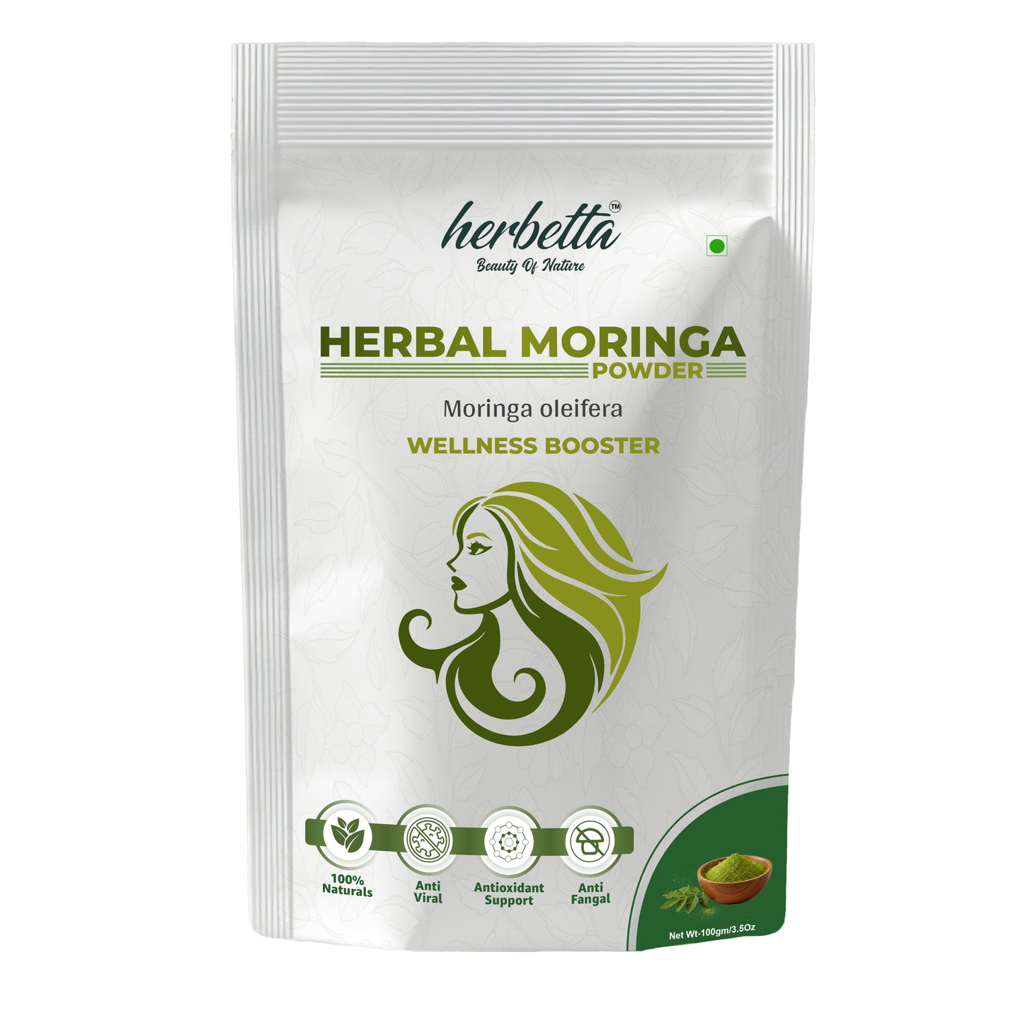 Herbetta Organic Moringa Powder - Premium Herbal Hair & Skin Care - Herbetta