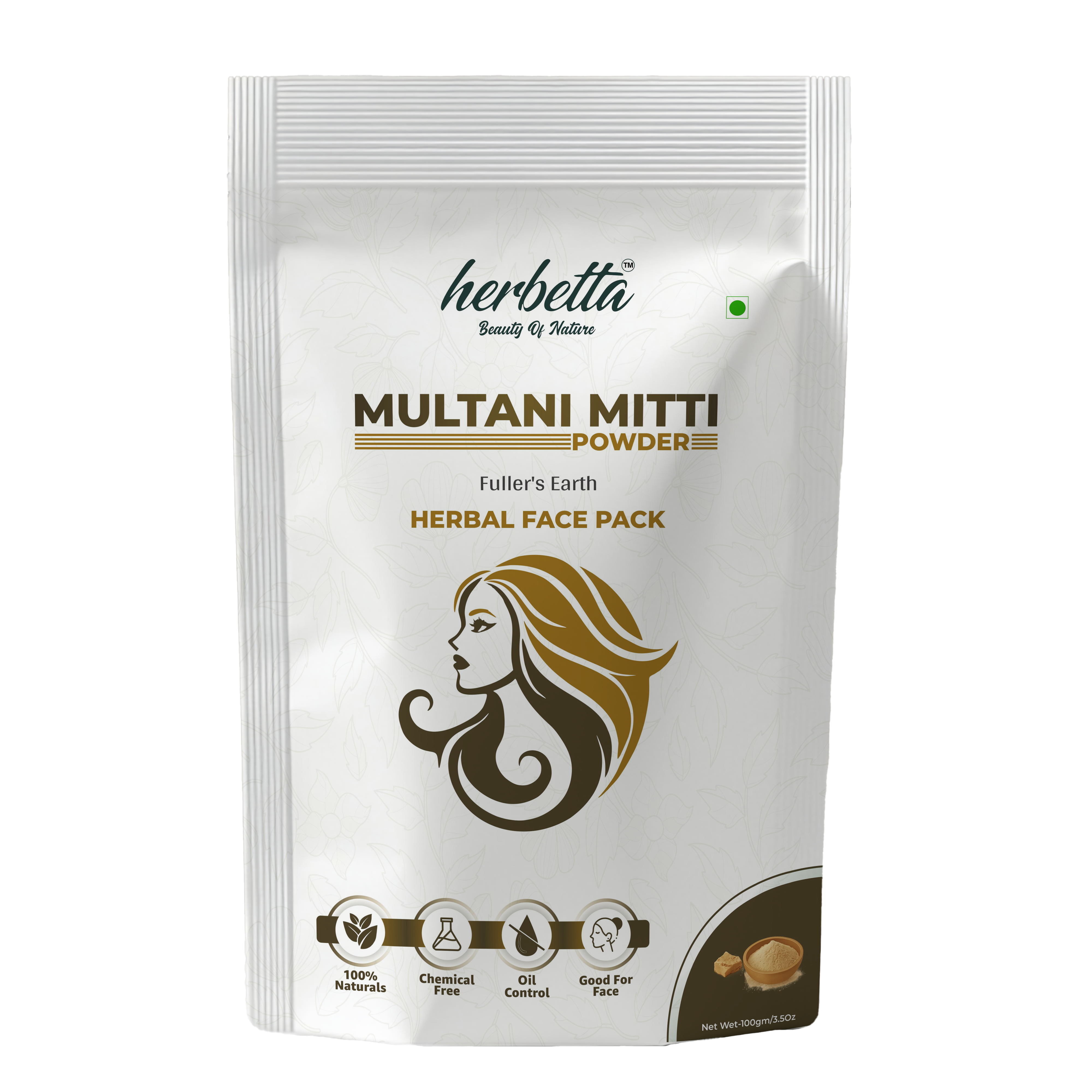 Herbetta Multani Mitti Powder - Natural Fuller’s Earth Clay for Deep Pore Cleansing - Herbetta