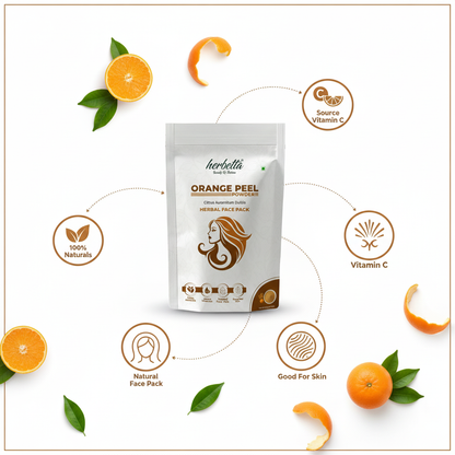 Herbetta Natural Orange Peel Powder - Vitamin C Skin Brightening Face Pack - Herbetta