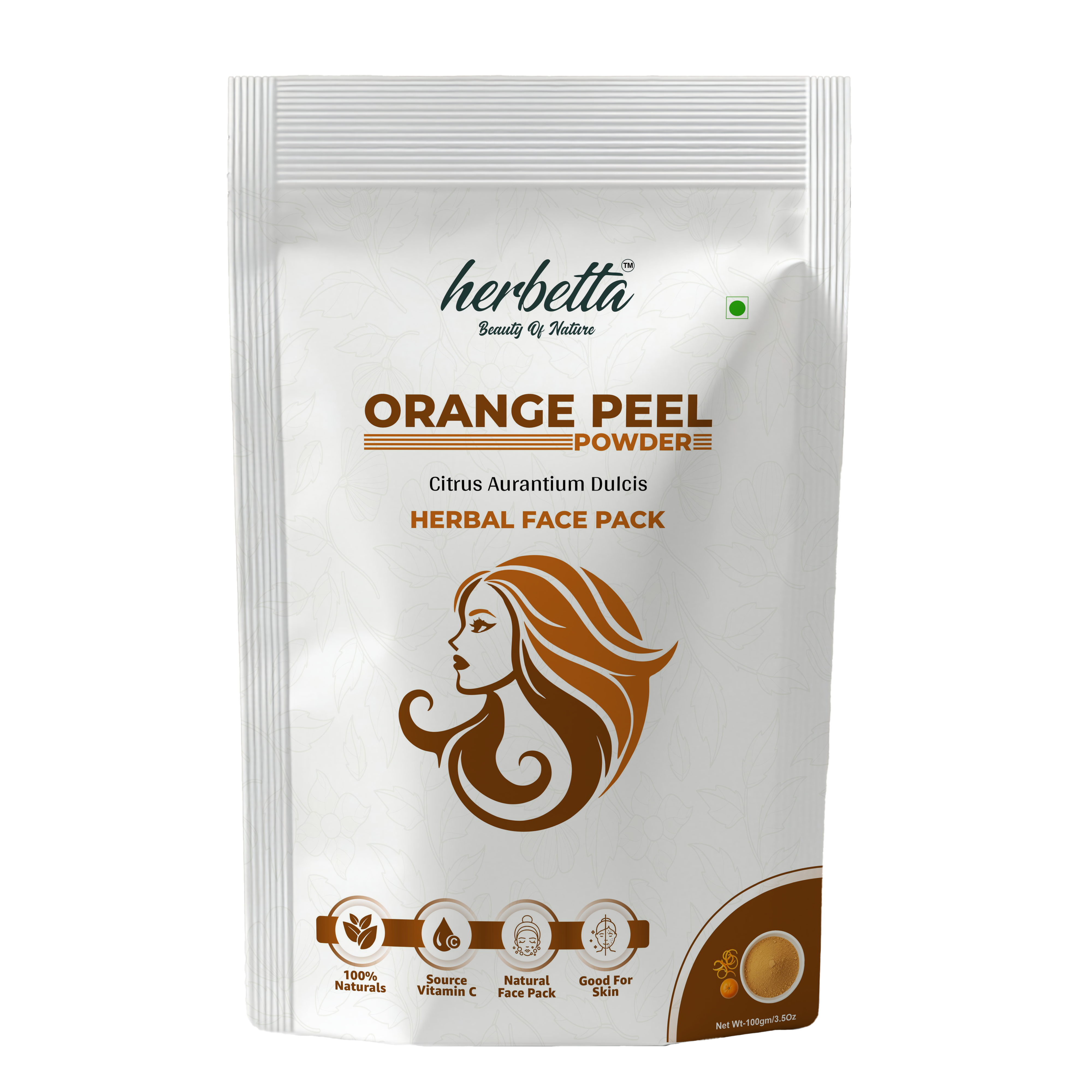 Herbetta Natural Orange Peel Powder - Vitamin C Skin Brightening Face Pack - Herbetta