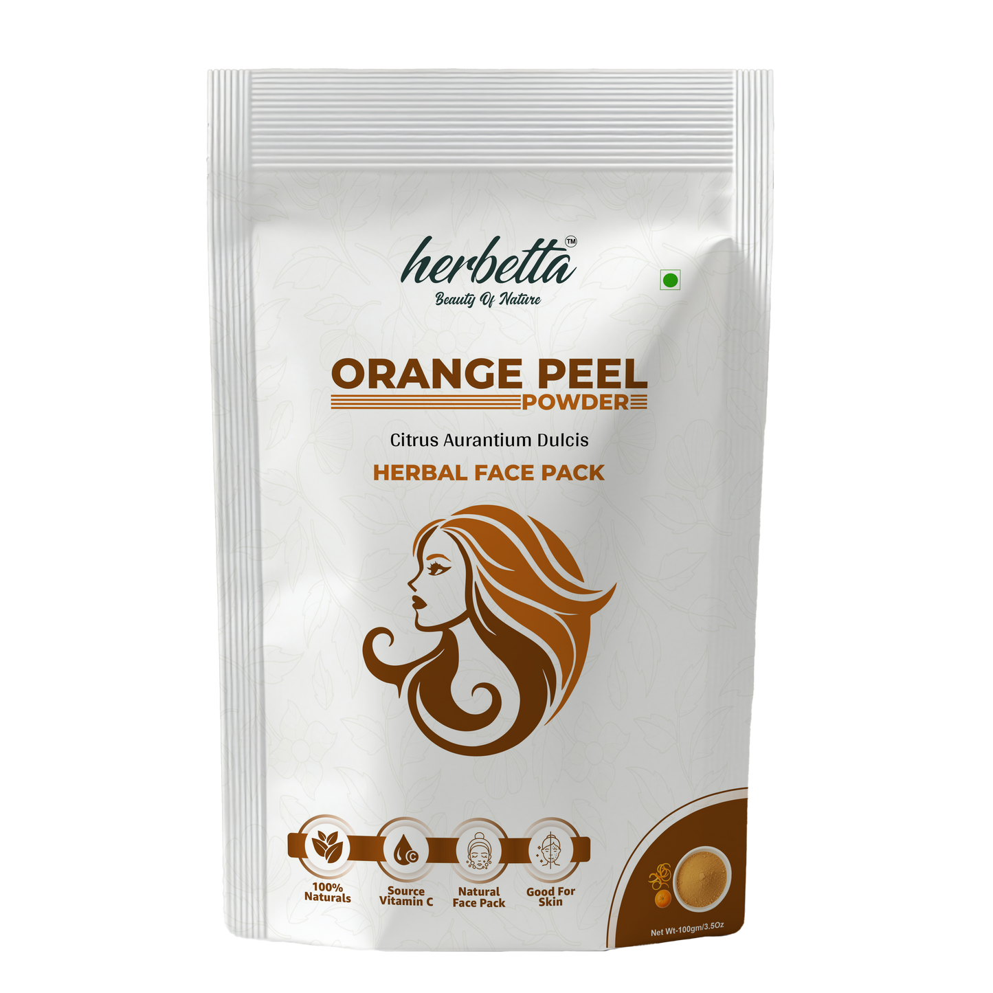 Herbetta Natural Orange Peel Powder - Vitamin C Skin Brightening Face Pack - Herbetta